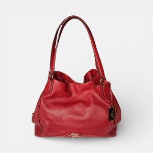 Coach Edie Pebbled Leather Shoulder Bag Red Hobo Gold Logo